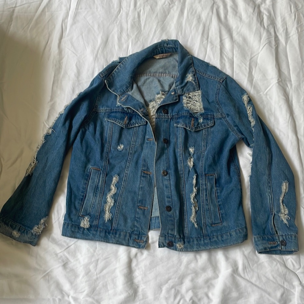 Distressed jean jacket